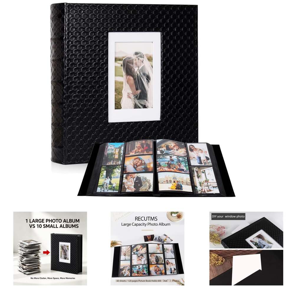 Photo Album 4X6 Leather Cover Large Capacity 600 Pockets Wedding Anniversary